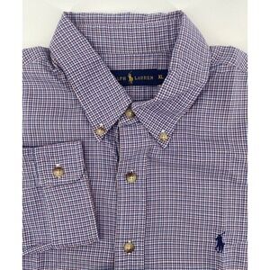 Ralph Lauren Button Down Shirt Mens XL Blue Red Micro Check Long Sleeve Preppy